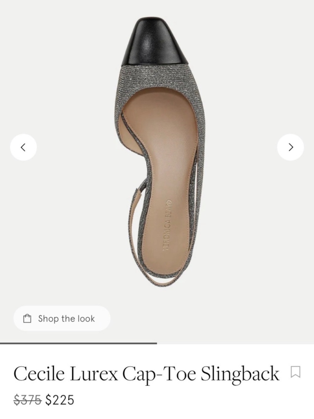 Veronica Beard Silver Glitter Slingback Flats with Black Cap Toe 9.5 - Picture 2 of 6